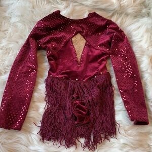 Artstone maroon velvet fringe dance costume